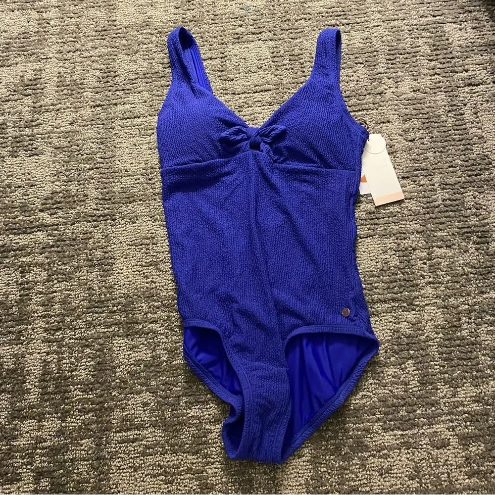CALIA Women's Textured Tie Front One Piece Swimsuit